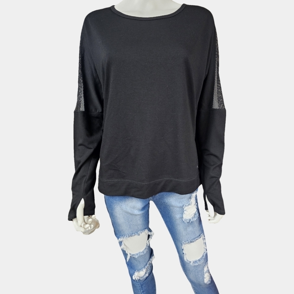 Kyodan Black Long Sleeve Pullover Mesh Workout Sweatshirt Size L